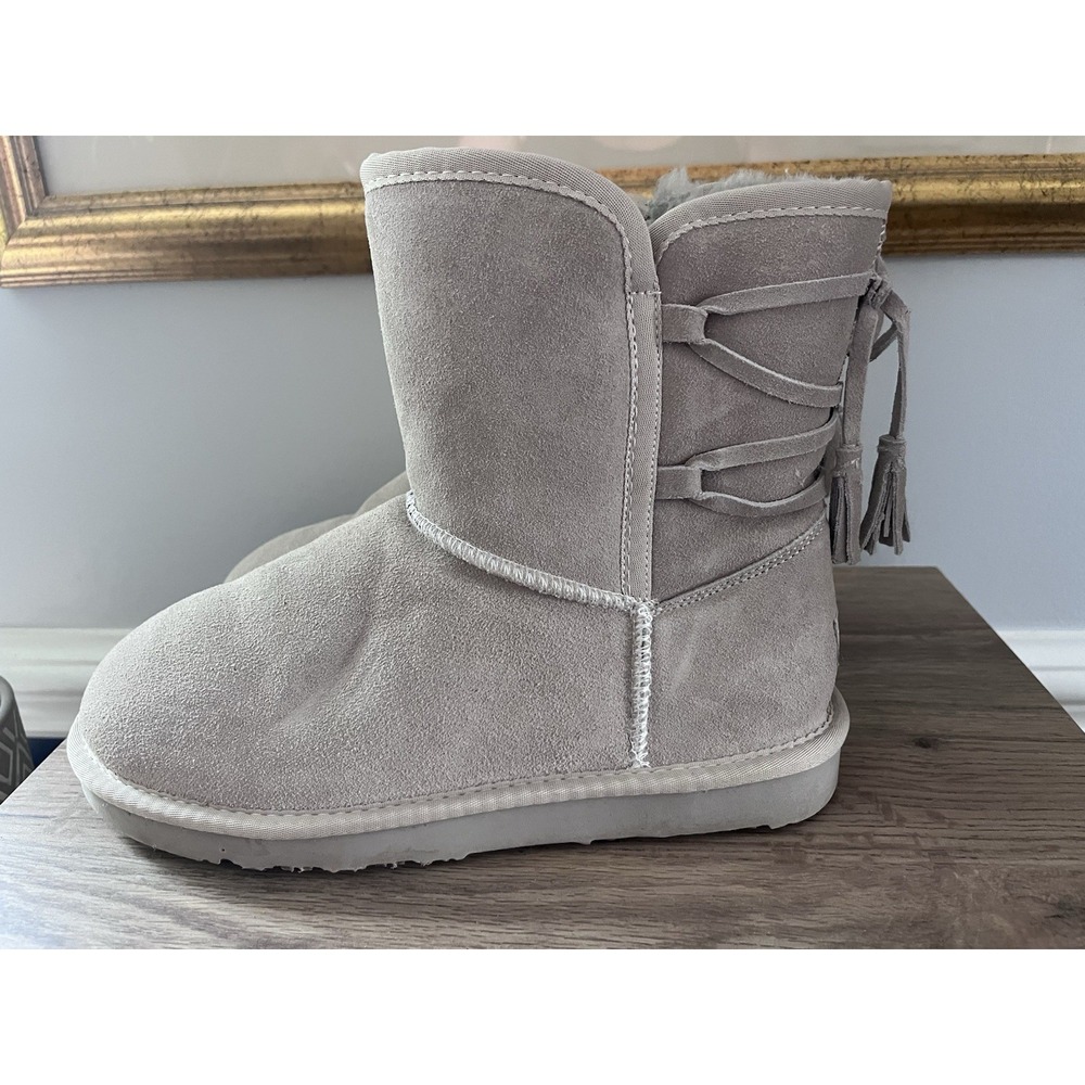 Lamo Kitt Suede Shearling Zip Side Ankle Boots Gray Size 8 Womens W2